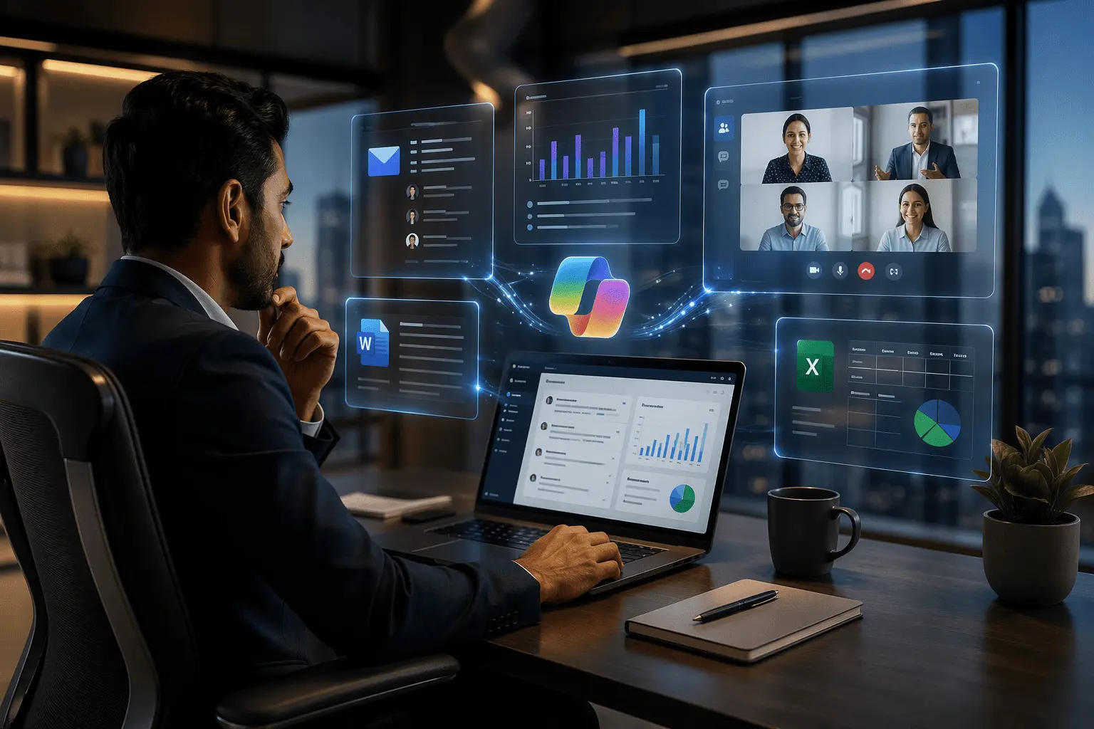 Business professionals working with Microsoft Copilot